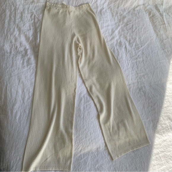 Doen Evonne Pointelle Knit Waist Ribbon Tie Pants Ivory - Picture 9 of 12
